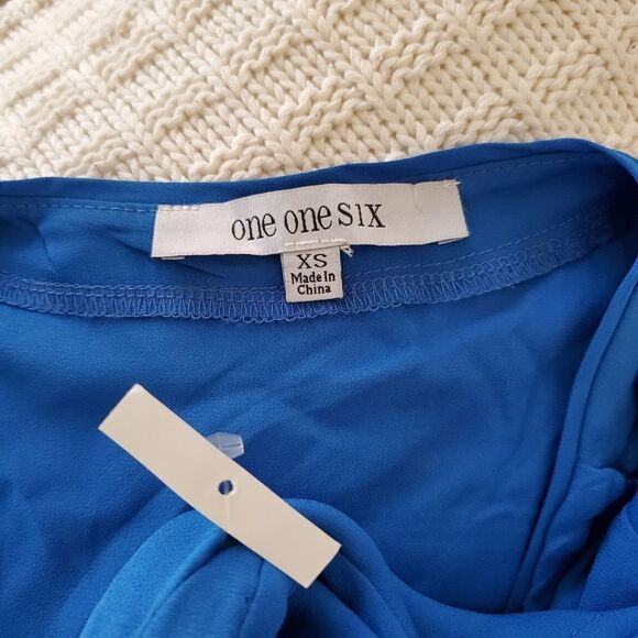 One One Six: Waist-Tie Faux-Wrap Mini Dress size XS in Blue- NEW - Picture 10 of 11